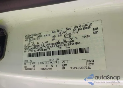 2016 Ford F-150 Xl z USA, uszkodzony, nr VIN 1FTMF1C85GKE21573